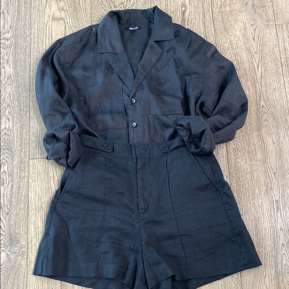 Madewell Black Linen Summer Set (Bermuda Shorts and a Blouse)